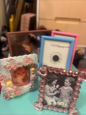 Pink Rhinestone and Floral Accent Picture Frame Set